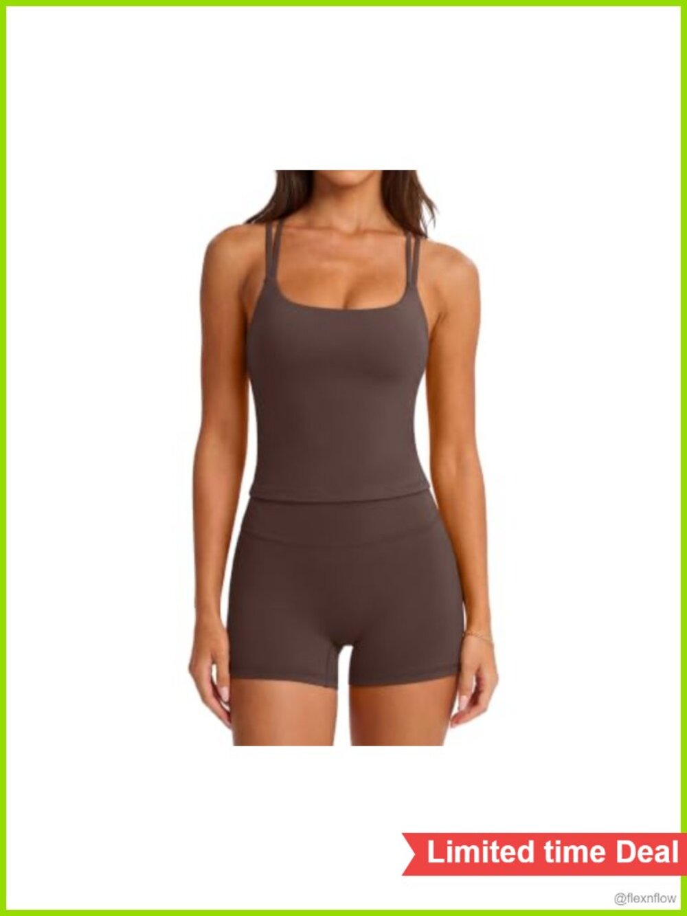 2 Piece Workout Set Padded Crop Tank with High Waisted Biker Shorts Pockets